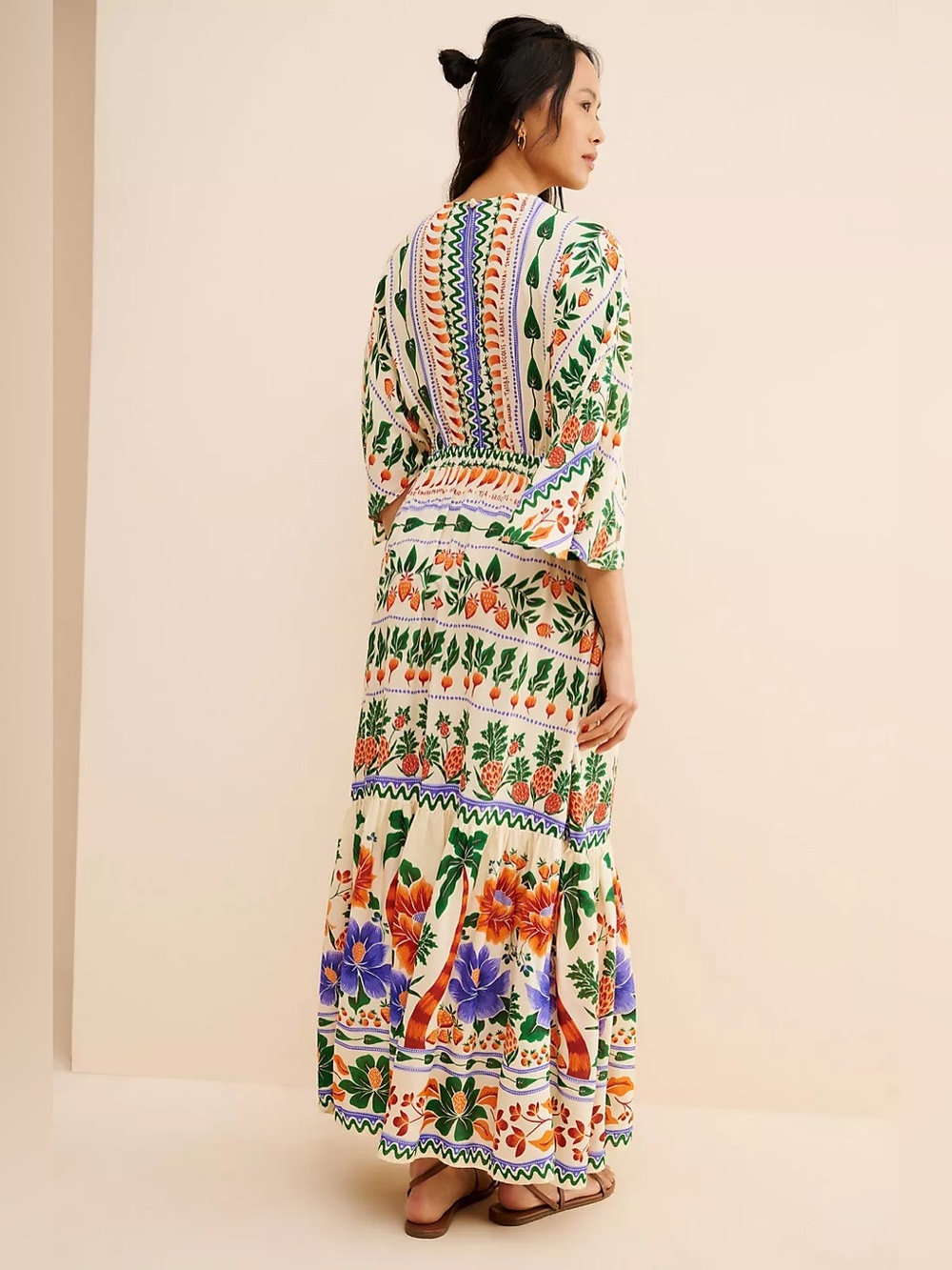 FARM Rio for Anthropologie Printed V-Neck Kaftan Maxi Cut-Out Dress Size Small - Picture 2 of 15